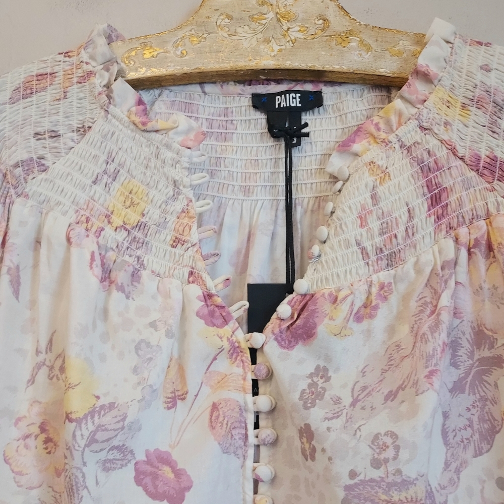 Paige Jungle Cat Floral Cat Floral Popover Blouse Top Small - Picture 4 of 16
